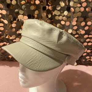 Cream faux leather cap with button detail #1321